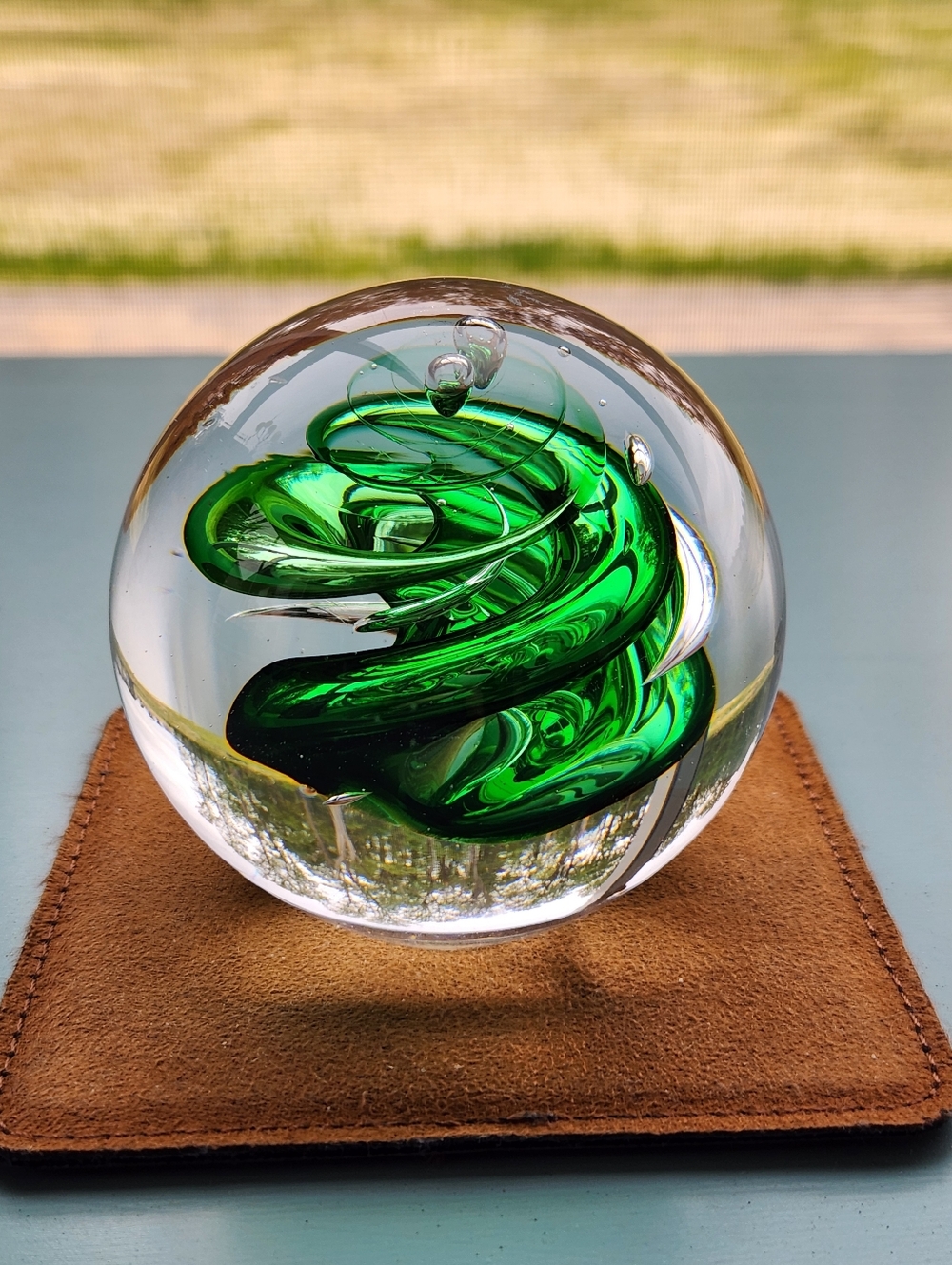 Green Swirl Glass Paperweight